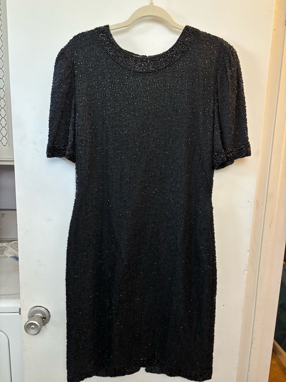 Laurence Kazaar Vintage Silk Beaded 80’s 90’s Black Cocktail Formal Dress Sz XL